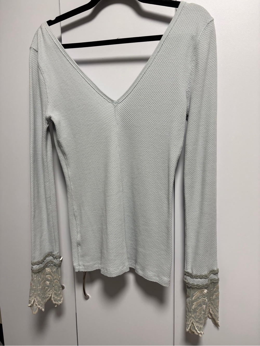 Free People "Last Dance" Lace Cuff V-Neck Thermal Top - Size Medium